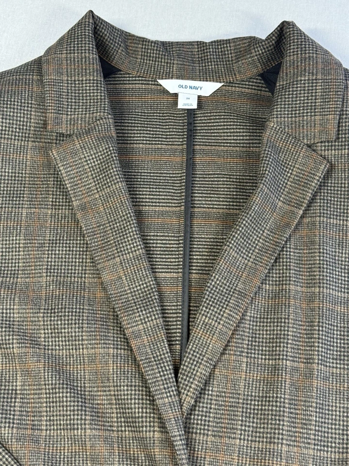 Old Navy Blazer Womens Size XXL 2XL Brown Plaid Taylor Relaxed Suit Jacket Top - Image 4 of 4