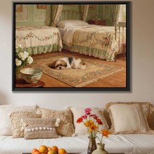 Shih Tzu Dog Oil Painting Canvas Print Floral Still Life Living Room Decor Art