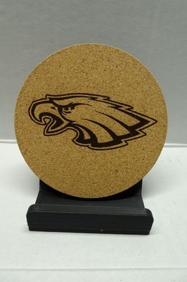 Custom Eagles Engraved Cork Coasters Set of 4 with Holder