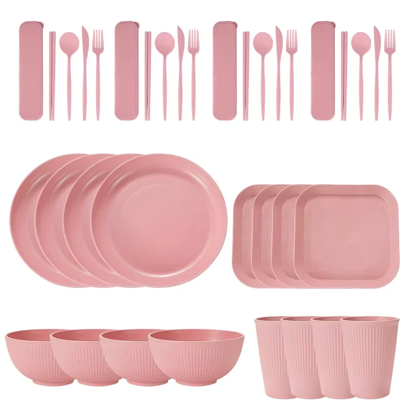 Pink Wheat Straw Dinnerware Set 16pcs/Set Durable - Reuseable - Image 3 of 3