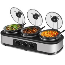 Triple Slow Cooker 4.5 Quarts Buffet Server Stainless Steel Silver Adjustable