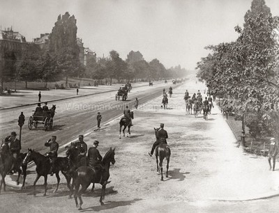 Paris Bois du Boulogne Horses Riders Carriages Street Scene Vtg. Photo 19thC.