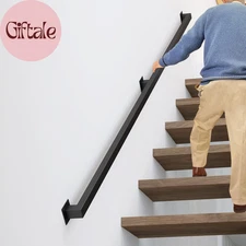 12FT Stair Railings Indoor, Black Iron Railings for Stairs, Industrial Handrail