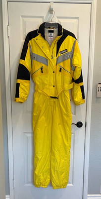 Vintage Colmar Ski Suit Women s size 8 Bright yellow with navy and gray trim