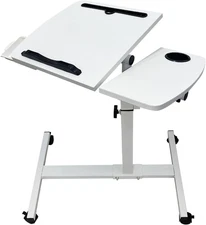 Overbed Table Height Adjustable Bedside Table Hospital Bed Table with 2 Tilting