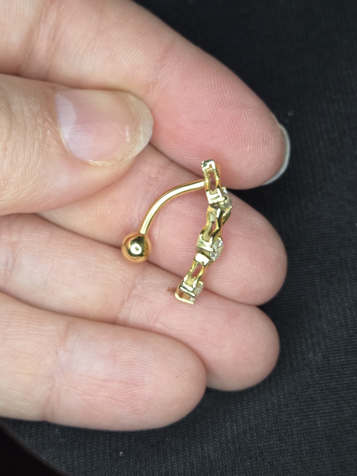 14k Solid Gold X-Os Dangle Belly Button Ring - image 2