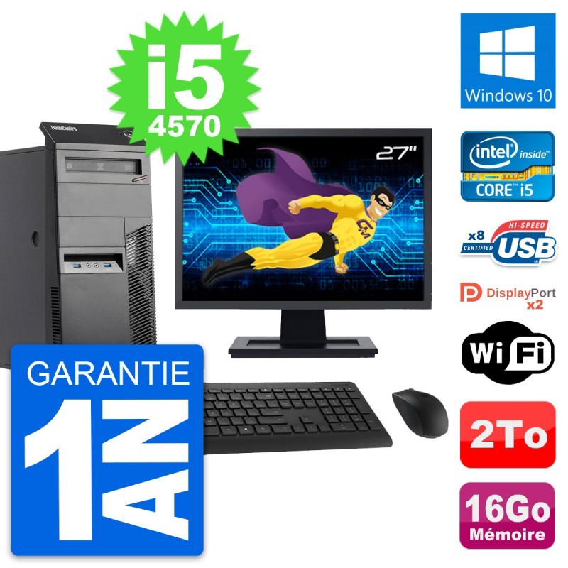 PC Tour Lenovo M83 Ecran 27" Intel i5-4570 RAM 16Go Disque 2To Windows 10 Wifi