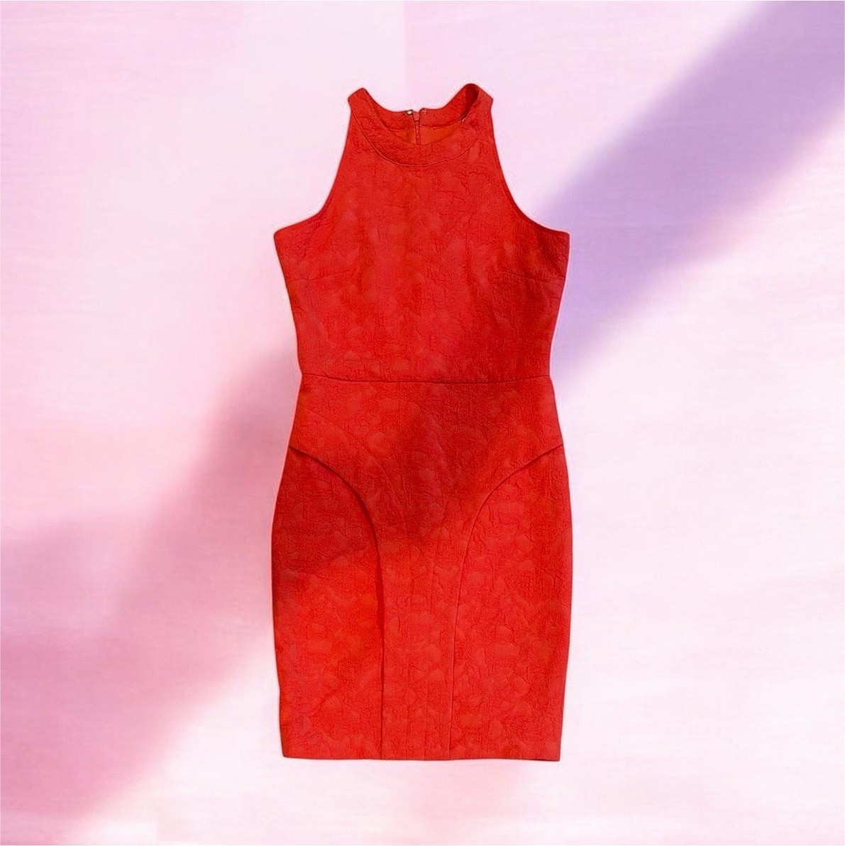 coral peplum dress Kardashian Kollection Coral Jacquard Peplum Dress Sleeveless Zip XS Short
