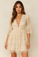 Jen’s Pirate Booty ivory lace baby doll mini dress size small festival wedding