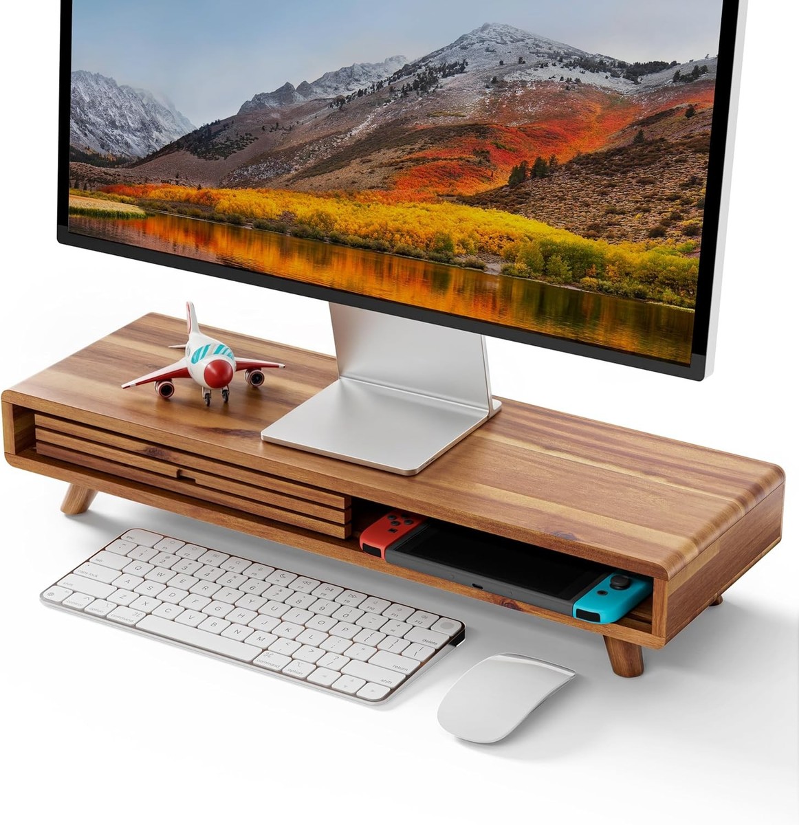 ARCOBIS 20 Inch Monitor Stand - Wood & Metal Desk Riser With Extra Storage Space
