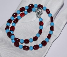 Oval Turquoise Gemstone Ruby Artisan Beaded New Necklace Jewelry Sterling Silver