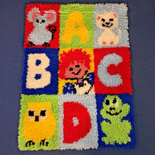Vtg Malina Latch Hook Rug Complete Wall Hanging Children's Decor Alphabet 20x27"