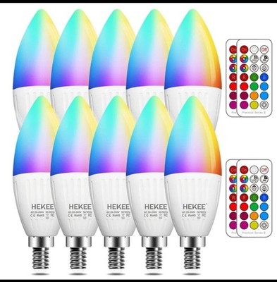  Color Changing LED Candle Bulbs 10 Pack 5W 450 Lumen RGB Warm White