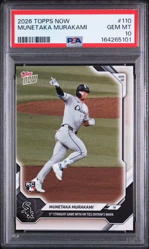 PSA 10 MUNETAKA MURAKAMI ROOKIE CARD 5 STRAIGHT HR TIES OHTANI 2026 TOPPS NOW