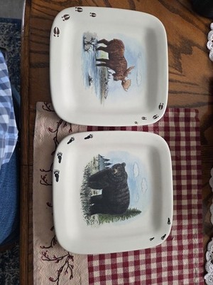 Set of 2 New Debco 8 25'' square decorative plates moose and black bear