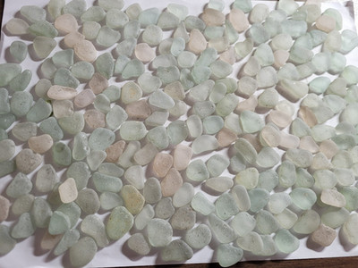 222 flache Vintage Seeglas Stücke Pastell 5p Münzgröße Seaham Mosaik Aqua Seafoam