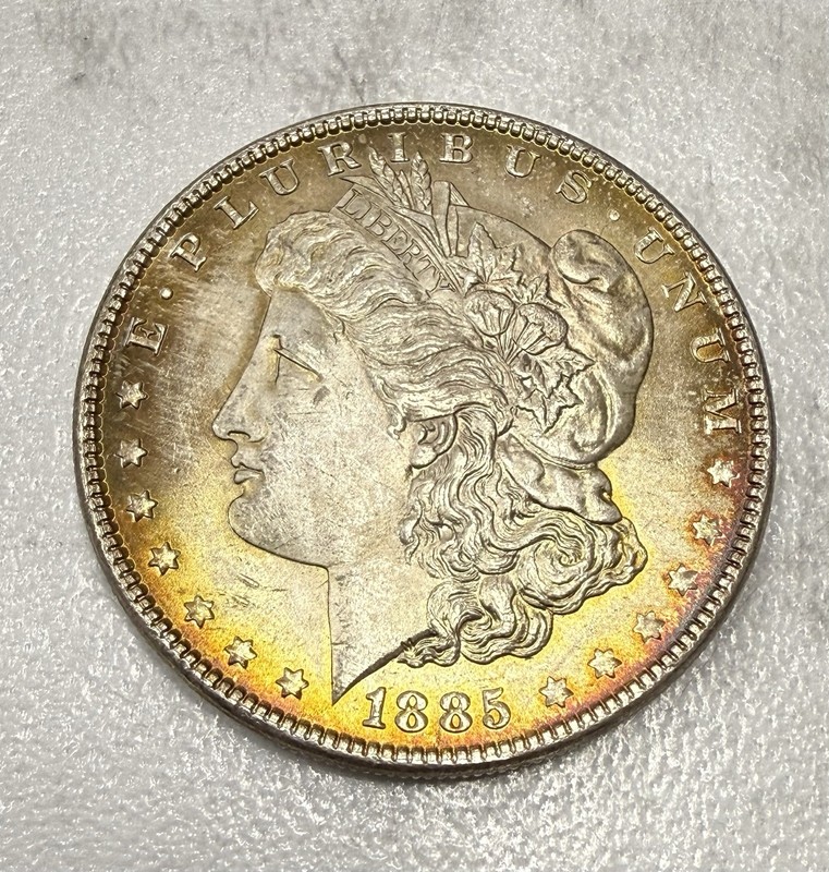 1885 Morgan Silver Dollar | Gorgeous Rainbow Toned Obverse & Reverse 90% A14
