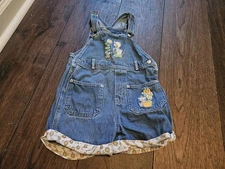 Vintage Kids Precious Moments Denim Overall Carpenter Shorts Garden Flower 4T