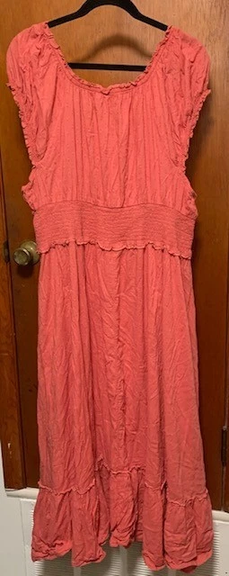 Старый темно-синий 2 X оранжевый Swiss Dot макси платье со сборками талии галстук шеи карманы - Изображение 2 из 4