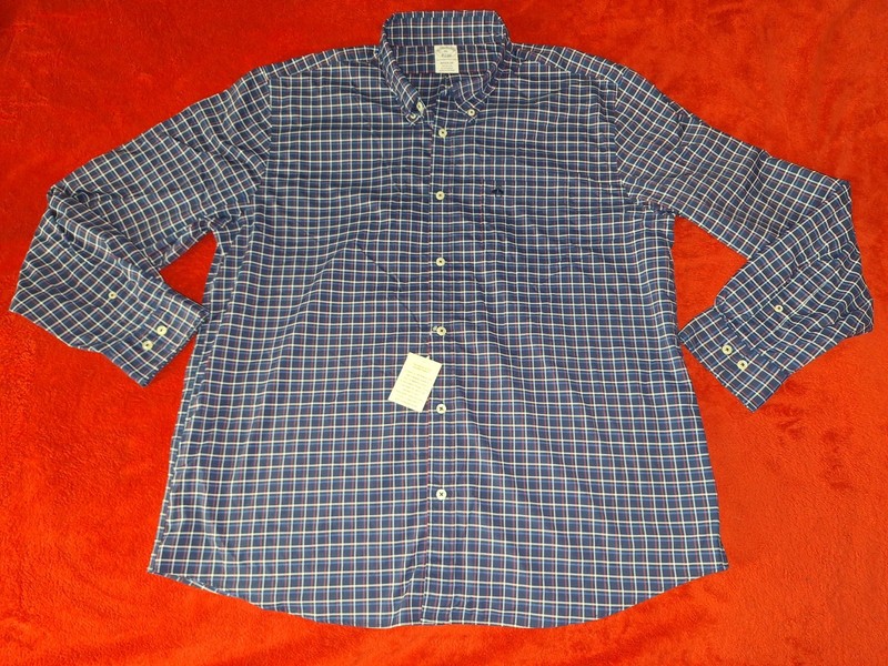 BROOKS BROTHERS   MENS  XL BLUE PLAID   LIGHTWEIGHT STRETCH  SHIRT NEW WITH TAGS