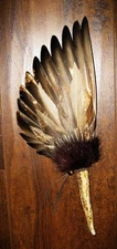 NATIVE AMERICAN SMUDGE FAN Feathers Antler Ceremonial Prayer Offering Regalia  