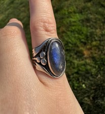 Art Nouveau Style Sterling Silver Labradorite Cabochon Ring Size 4 Worthley