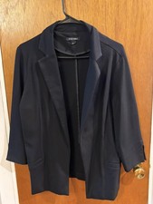 Roz Ali Women's Blue Blazer 3/4 Sleeve Solid Regular Size Large