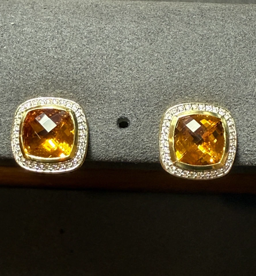 Pendientes Omega David Yurman Oro Amarillo 18k Citrino y Diamante Trasero Foto 4 de 4