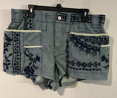 Pantaloncini FREE PEOPLE con ricamo floreale nella mia tasca motivo blu taglia large nuovi senza etichette - Foto 4 di 12