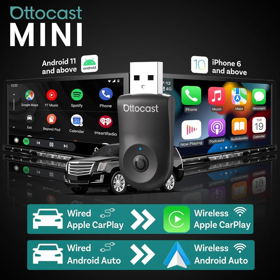 OTTOCAST Mini Wireless Apple Carplay Android Auto Adapter USB Auto Dongle Box - Bild 2 von 4