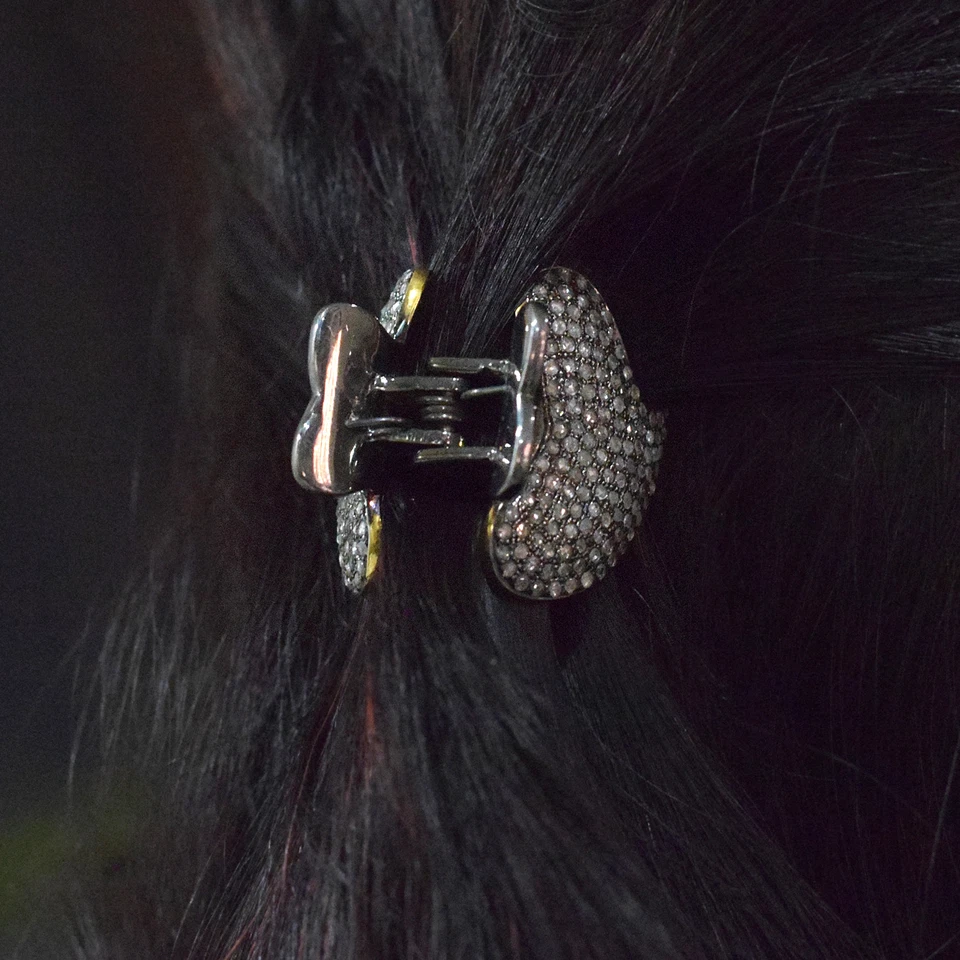 Diamond Pave 925 Sterling Silver Simple Hair Clip Fine Jewelry for Women & Girls - Image 2 of 4