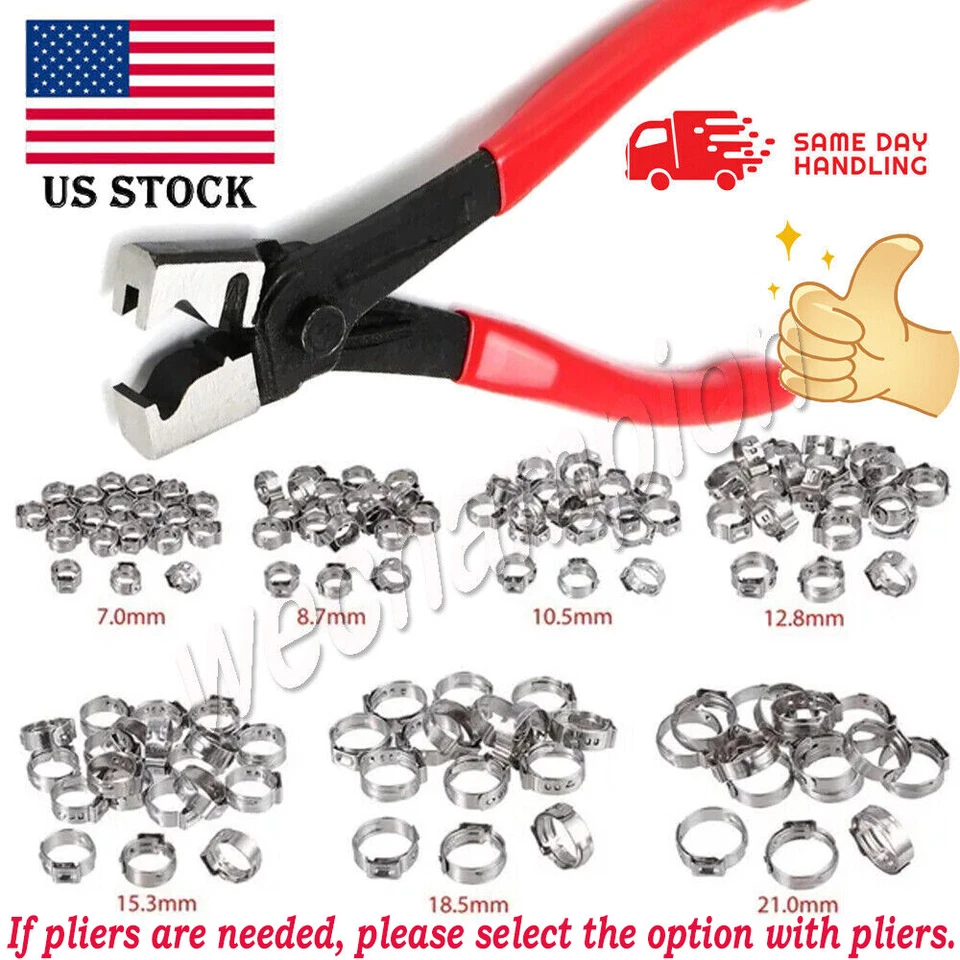 KUZAVTYE 304 Stainless Steel Single Ear Stepless Hose Clamps Assortment Hose Clamp Plier