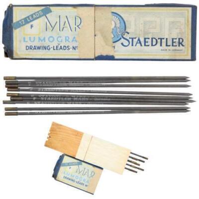 Vintage Mars Staedtler F Pencil BOX w/ 9 Lumograph Pencil Drawing LEADS Germany 