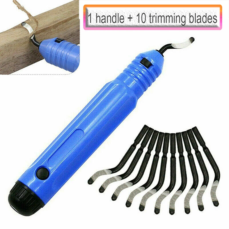 Metal Deburring Tool Handle Blue w Replacement Blades Rotary Burr Remover Hand