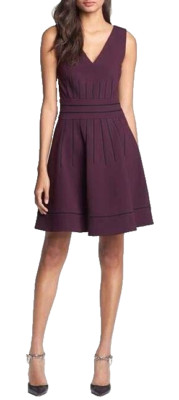 DVF Diane Von Furstenberg Georgette Ponte Sleeveless Fit & Flare Dress Purple 8