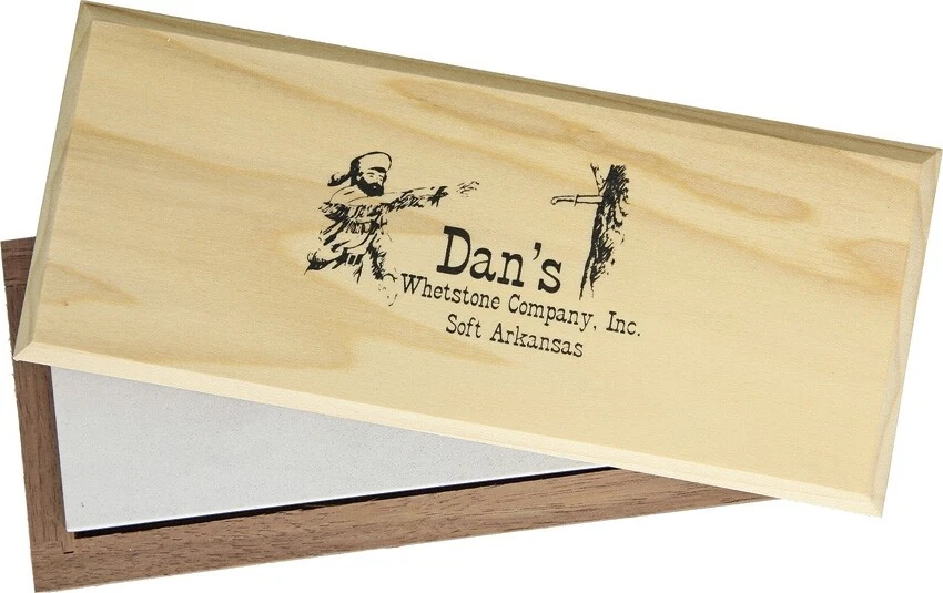 Arkansas Whetstone Soft Knife Blade Edge Sharpener Stone + Wood Box AC12