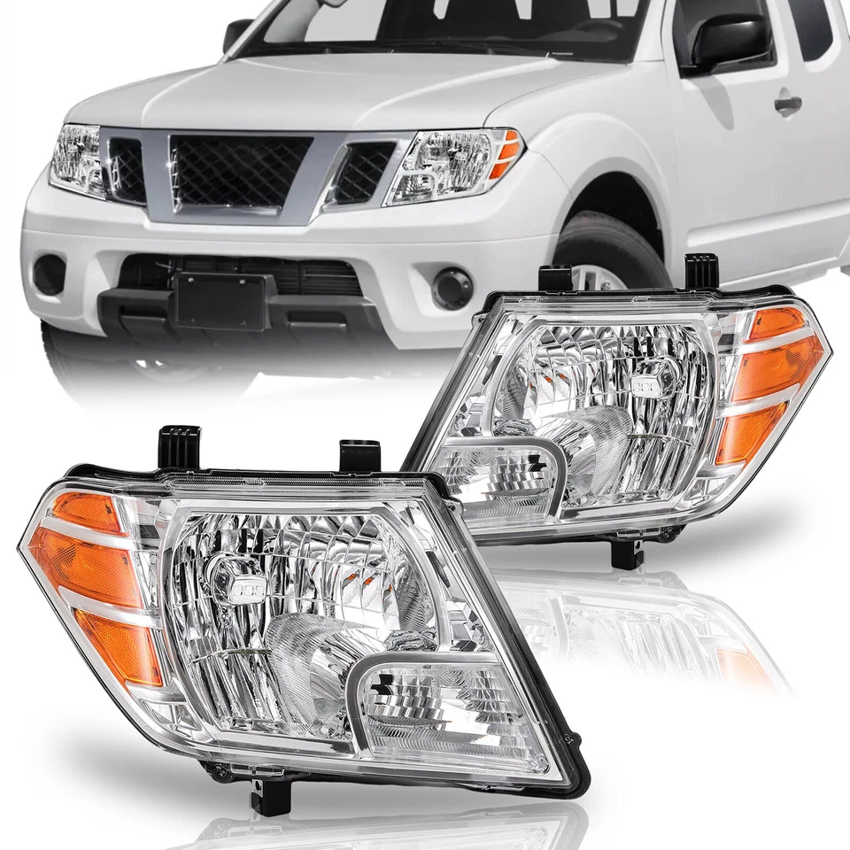 Par de faros cromados izquierdo y derecho para Nissan Frontier 2009-2021 Foto 3 de 4