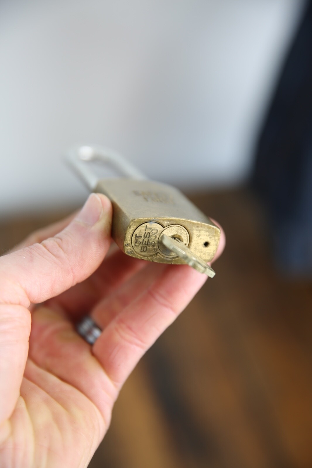 Vintage BEST Brass Padlock Safety First Antique lock w/ key Cabinet Tool box old