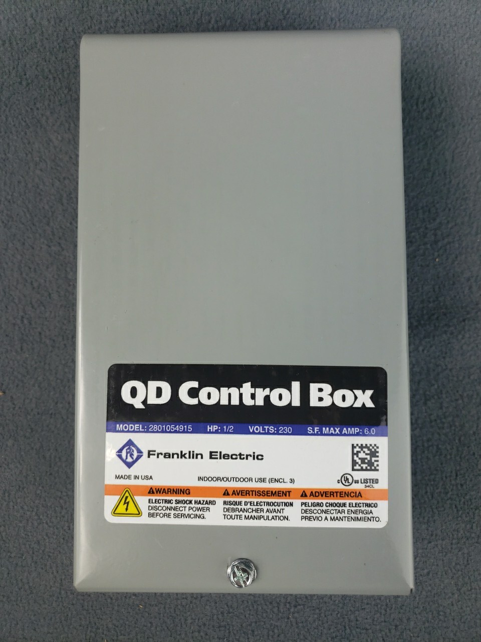 1/2 HP 230V Franklin QD Control Box For Submersible Water Pump