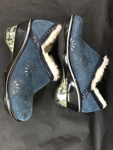 Jambu Blue Suede Cutout Mules Fur Lined Bootie Sport Wedge Shoe Sz 6M - Picture 8 of 10