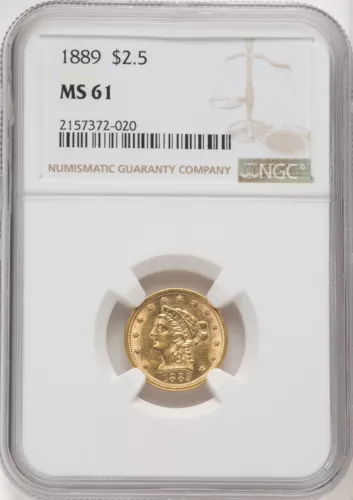 1889 LIBERTY HEAD QUARTER EAGLE $2.5 GOLD NGC MS61