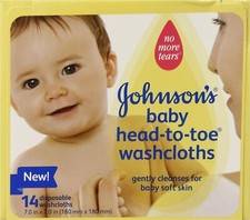 Johnson's Baby Head-to-Toe Disposable Washcloths, 14 Count NEW