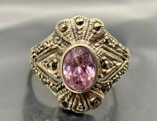 Vintage Pink Crystal Sterling Silver band Ring size 7