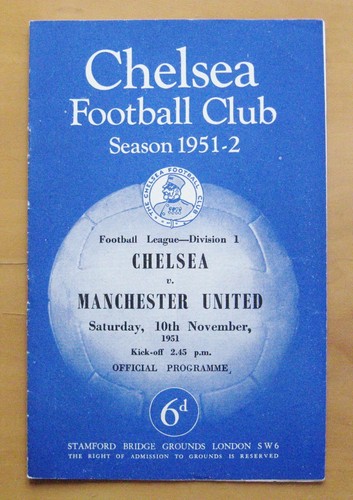 CHELSEA v MANCHESTER UNITED 1951/1952 *Excellent Condition Football Programme*