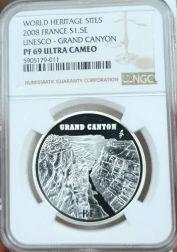 2008 FRANCE SILVER 1.5 EURO GRAND CANYON NGC PF 69 ULTRA CAMEO SCARCE TOP POP