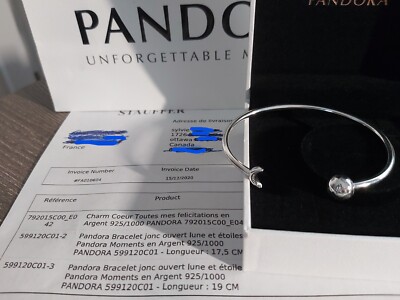Authentic Pandora Sterling Silver *RETIRED*Moon Stars Open Bangle  599120C01-2