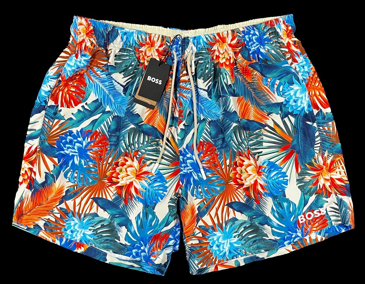 Men's HUGO BOSS Khaki Colors Floral Swim Trunks Swimsuit XL X-Lrg
