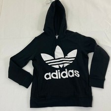 Adidas Womens Black Long Sleeve Graphic Trefoil Pullover Hoodie Size Medium
