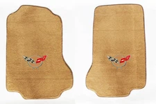 NEW! TAN Floor Mats 1968-1982 Chevy Corvette Embroidered Silver Flags Logo Set 