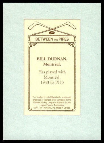 2010-11 In The Game Between Pipes 100 Years of Hockey Card Collecting Bill - Picture 2 of 2